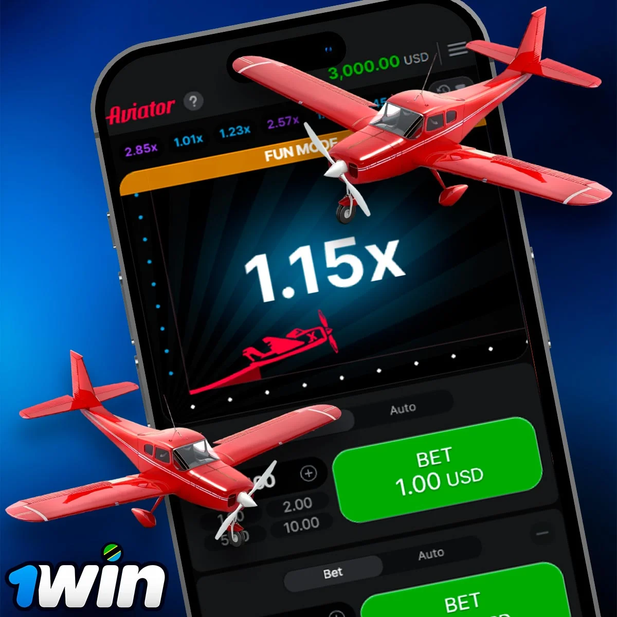 Aviator game in 1Win casino mobile app