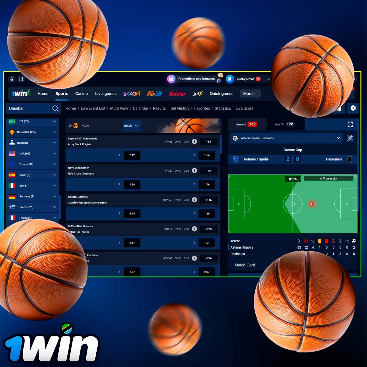 Basketball betting information at 1Win Casino