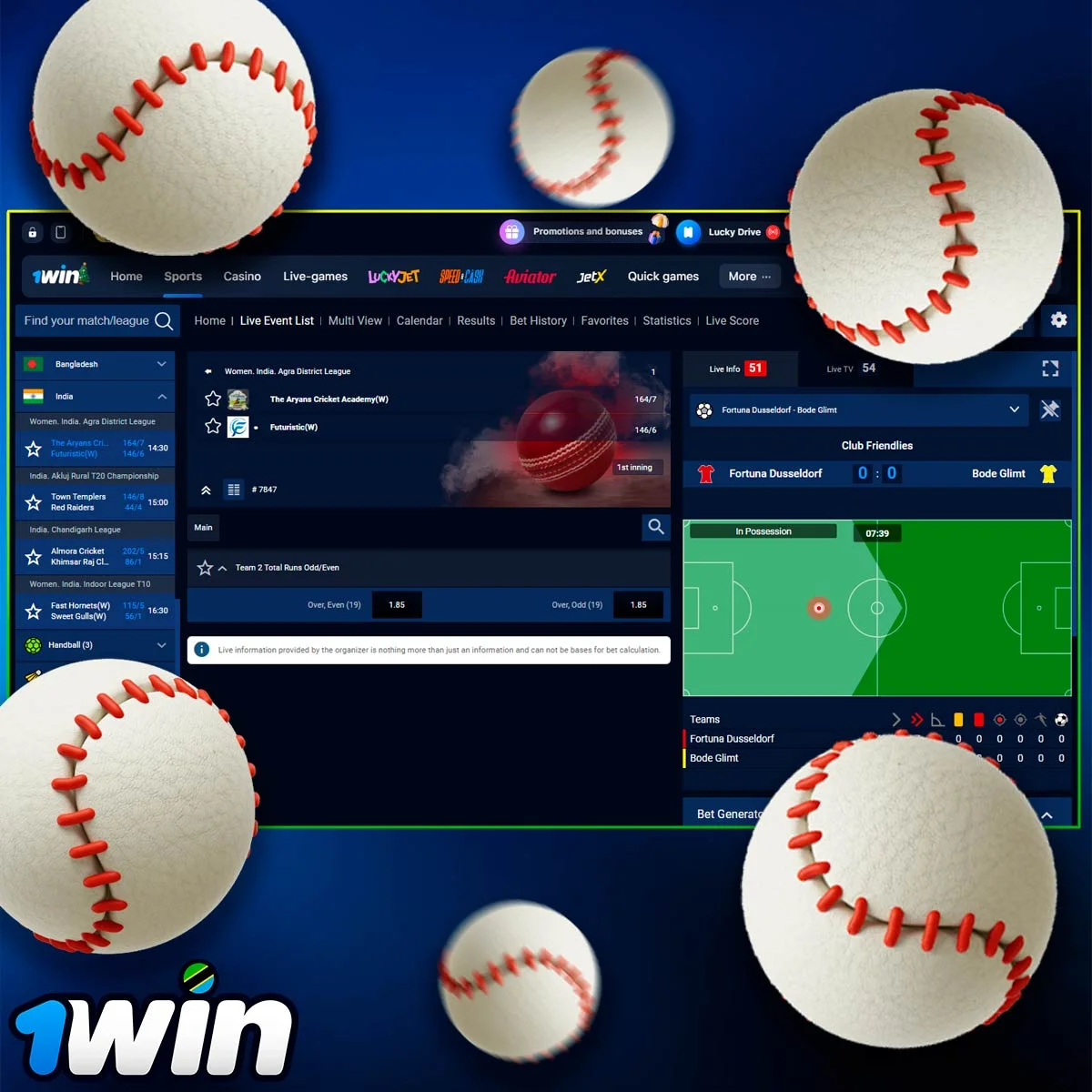 Cricket betting information at 1Win Casino