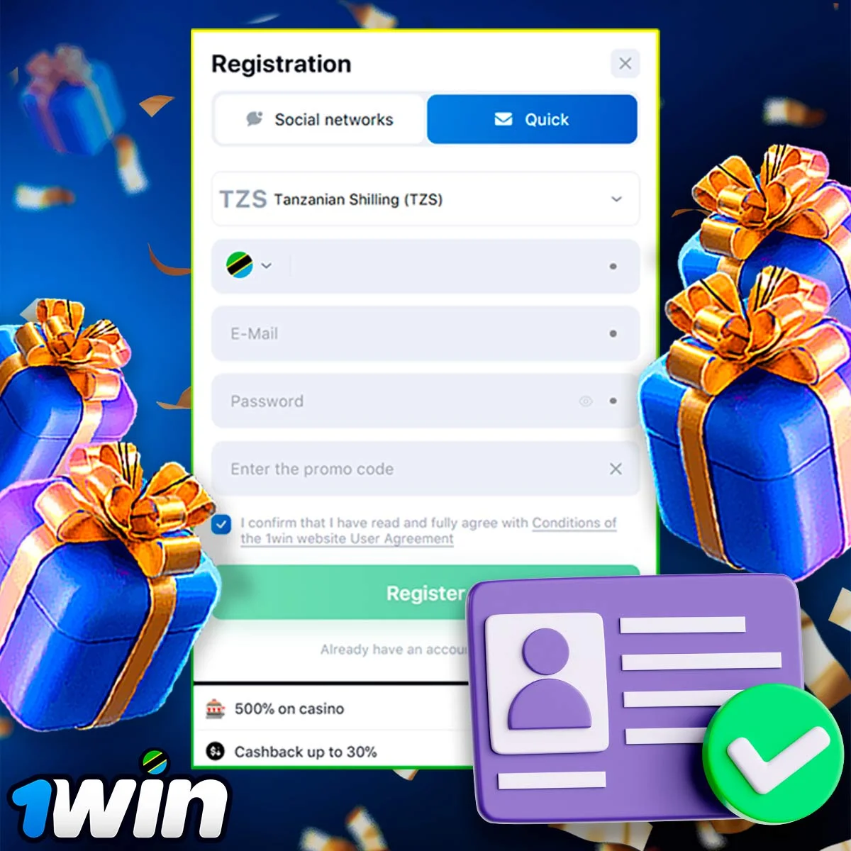 Instructions on how to register and receive a bonus