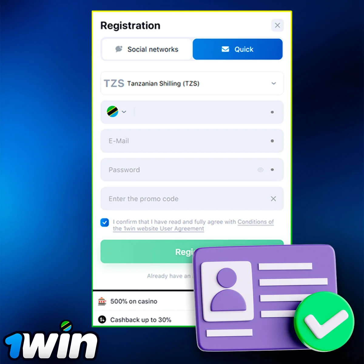 Instructions on how to register with 1Win
