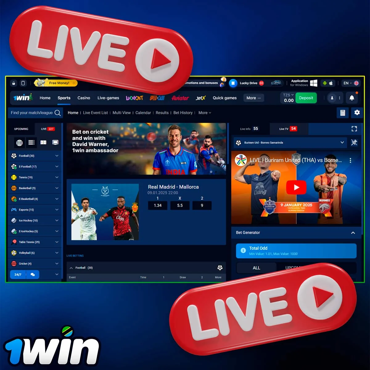 Live betting information on 1Win