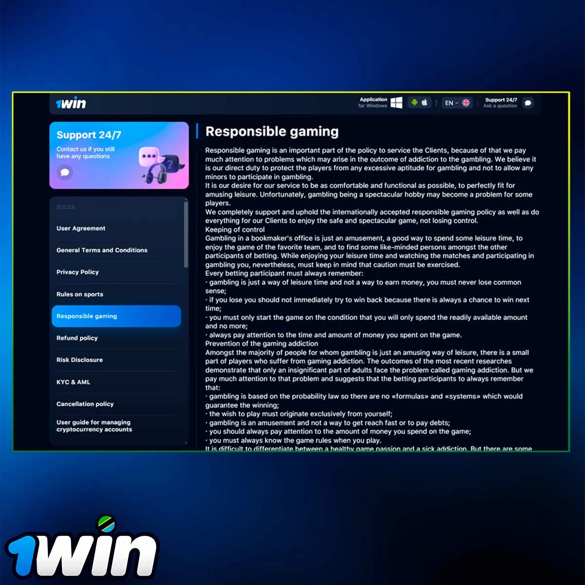Information about Responsible Gaming at 1Win