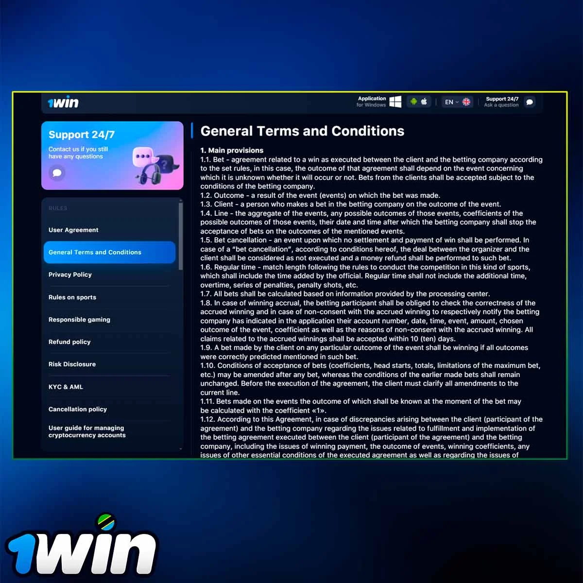 Information about Terms and Conditions at 1Win